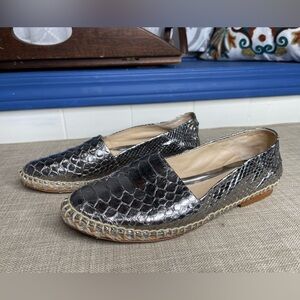 Alexandre Birman Snakeskin Silver Leather Flats Espadrille Ladies 38.5